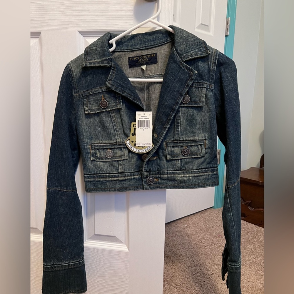 Women’s Juicy Couture Denim Crop Jacket NEW w Tags w Rollover Sleeves